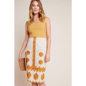 Anthropologie Womens Verona Embroidered Knee Length Pencil Skirt Size 0 Ivory